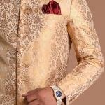 Fawn and Golden Banarasi Brocade Silk Heavy Embroidery Sherwani | Jaipurio